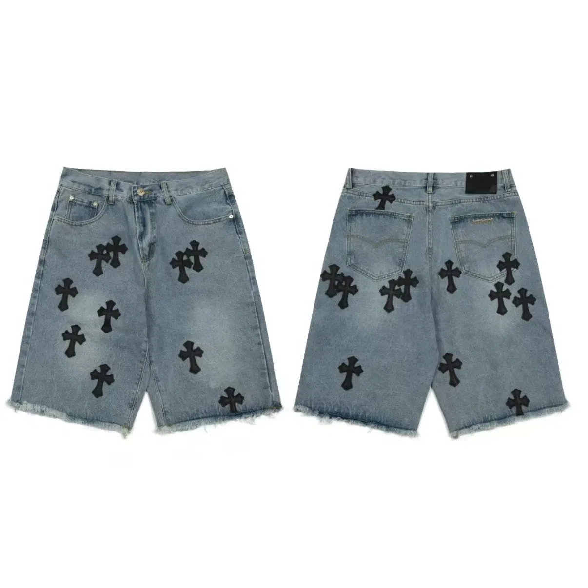 Custom Men's Street Wear Heavyweight Denim Shorts Applique Embroidery Jorts Vintage Zipper Fly 100% Cotton MID Waist Shorts