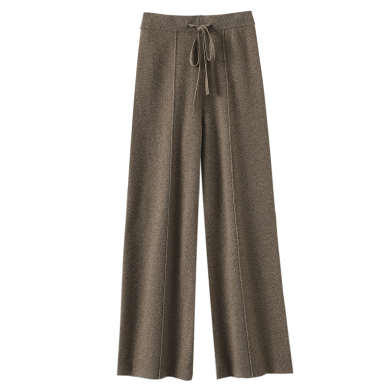 Women's High Waisted Cashmere Wide-Leg Trousers Woollen Knitted Straight Trousers