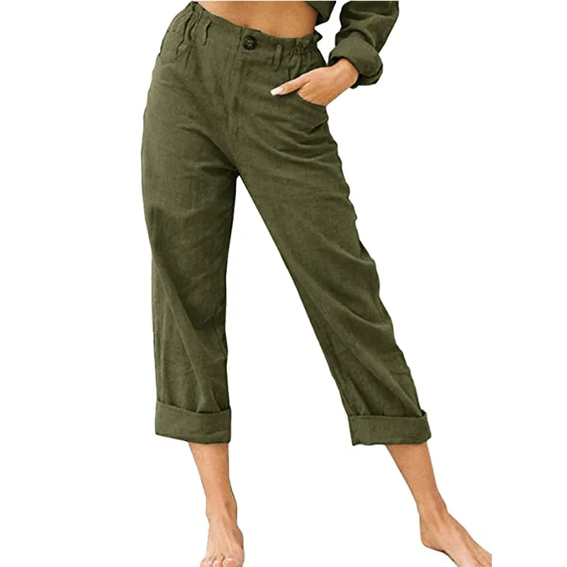 Linen Cotton Slacks Lady Loose Leisure Trousers