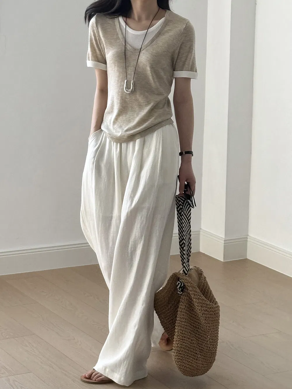 Trendy Thin Linen Trousers with Stretchy Waist for Women