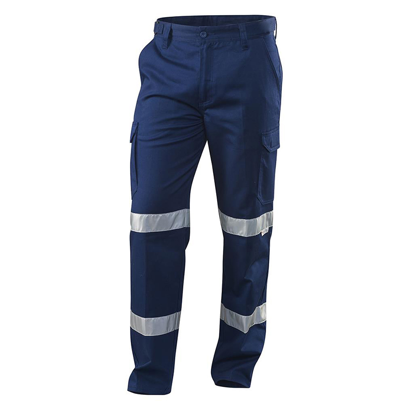 Custom Solid Color Long Mens Cargo Pants Navy Blue Workwear Anti-Pilling Cotton Men's Trousers