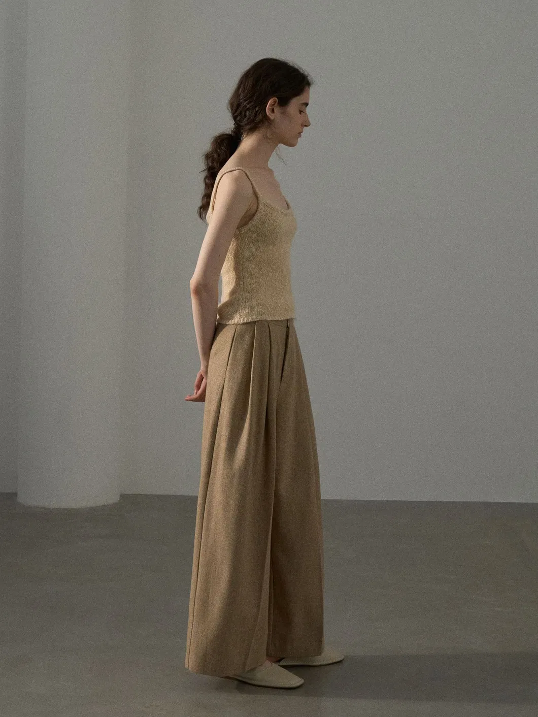 High-Waisted Wool Herringbone Wide-Leg Trousers 3