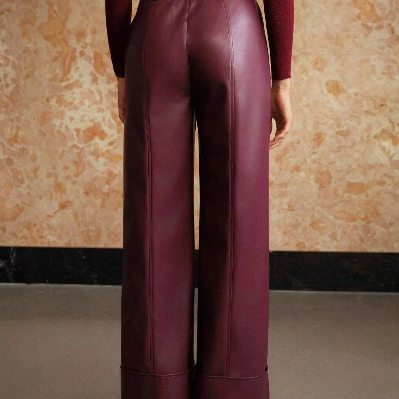 Women 2024 Autumn New Chic Fashion Spliced Wide Legs Pants Vintage High Waist Zipper Flyfemale Trousers