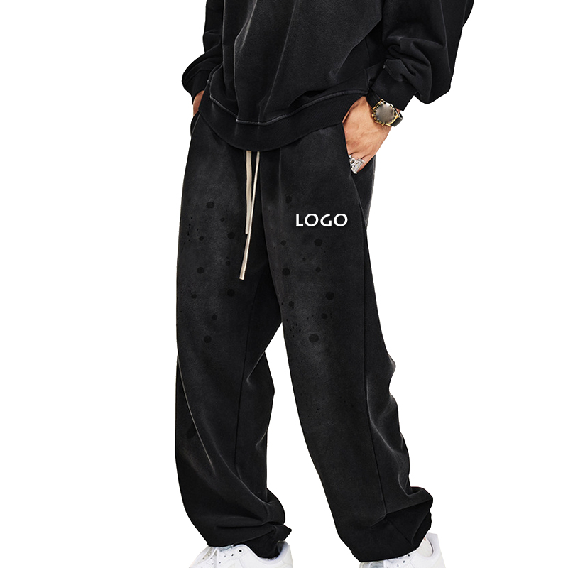 Outdoor Casual Washed Loose Sports Men's Trousers High Street Distress Elastic Waist Men Pants