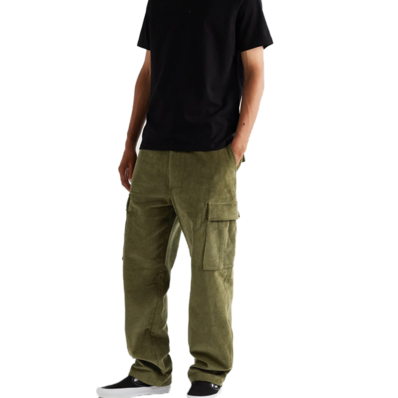 Custom Logo Straight Leg Pants Men Corduroy Casual Chino Track Cargo Pants with Big Pockets