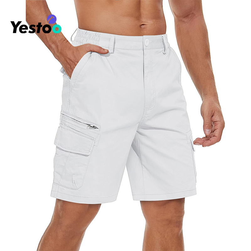 Men's Cargo Short 7 Pockets Comfortable Cotton Elastic Waist Causal Work Shorts