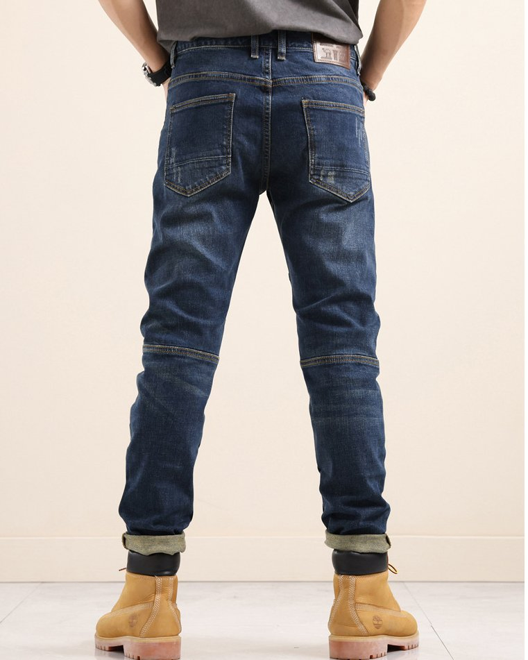 Motorcycle Jeans Slim Fit Stretch Fashion Pants Stitching Trousers