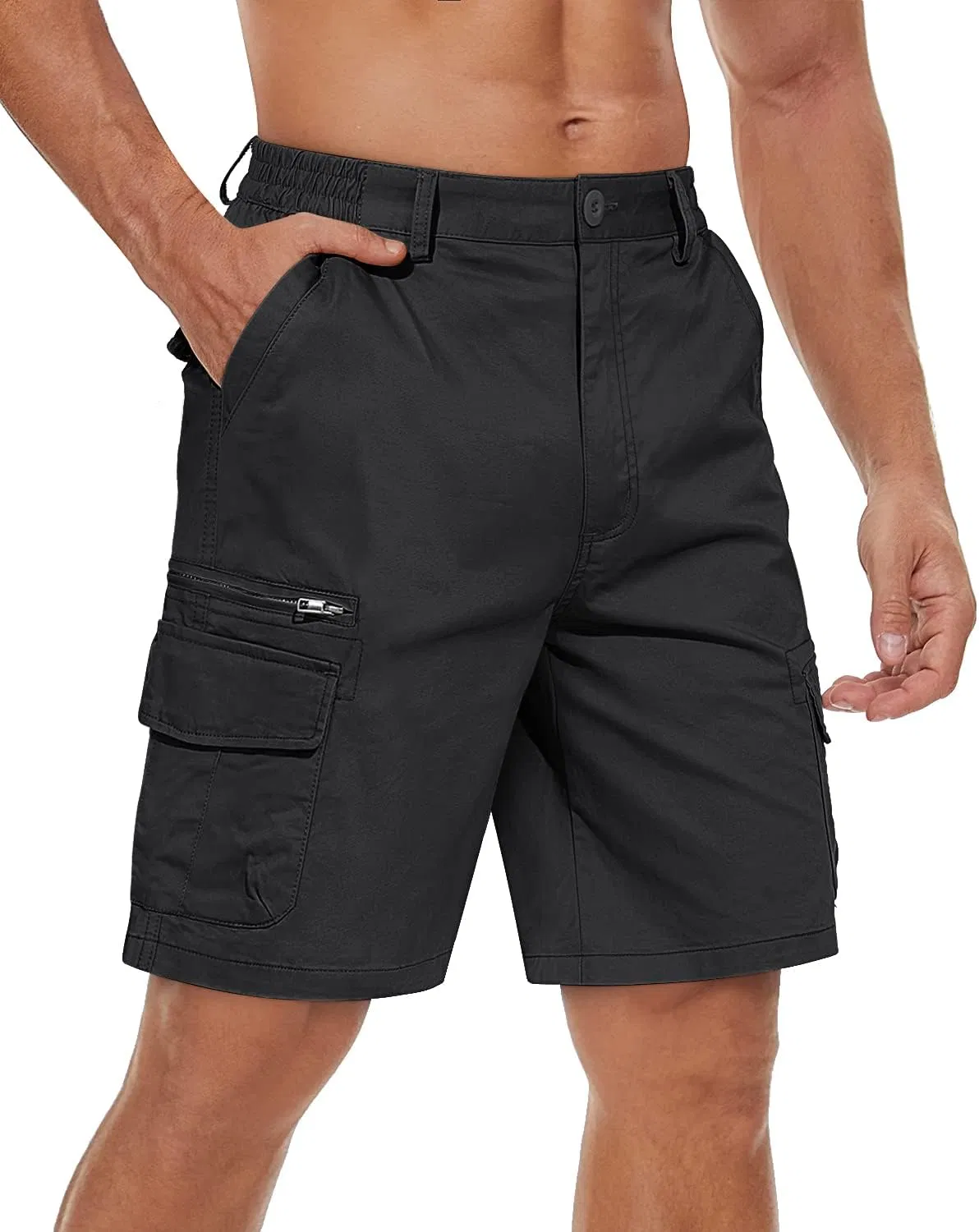 Men's Cargo Short 7 Pockets Comfortable Cotton Elastic Waist Causal Work Shorts
