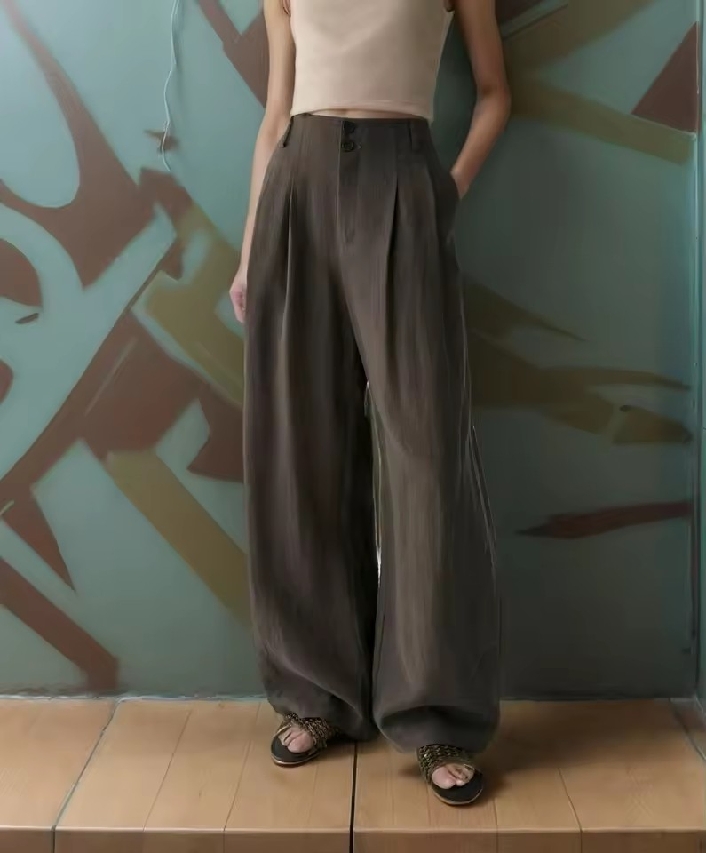 Linen Blend Wide Leg Trousers Fit