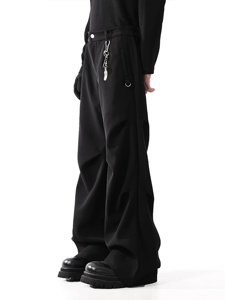 Black Modern Wide-Leg Tailored Commuter Suit Trousers for Men (CFQDNZ-2528)