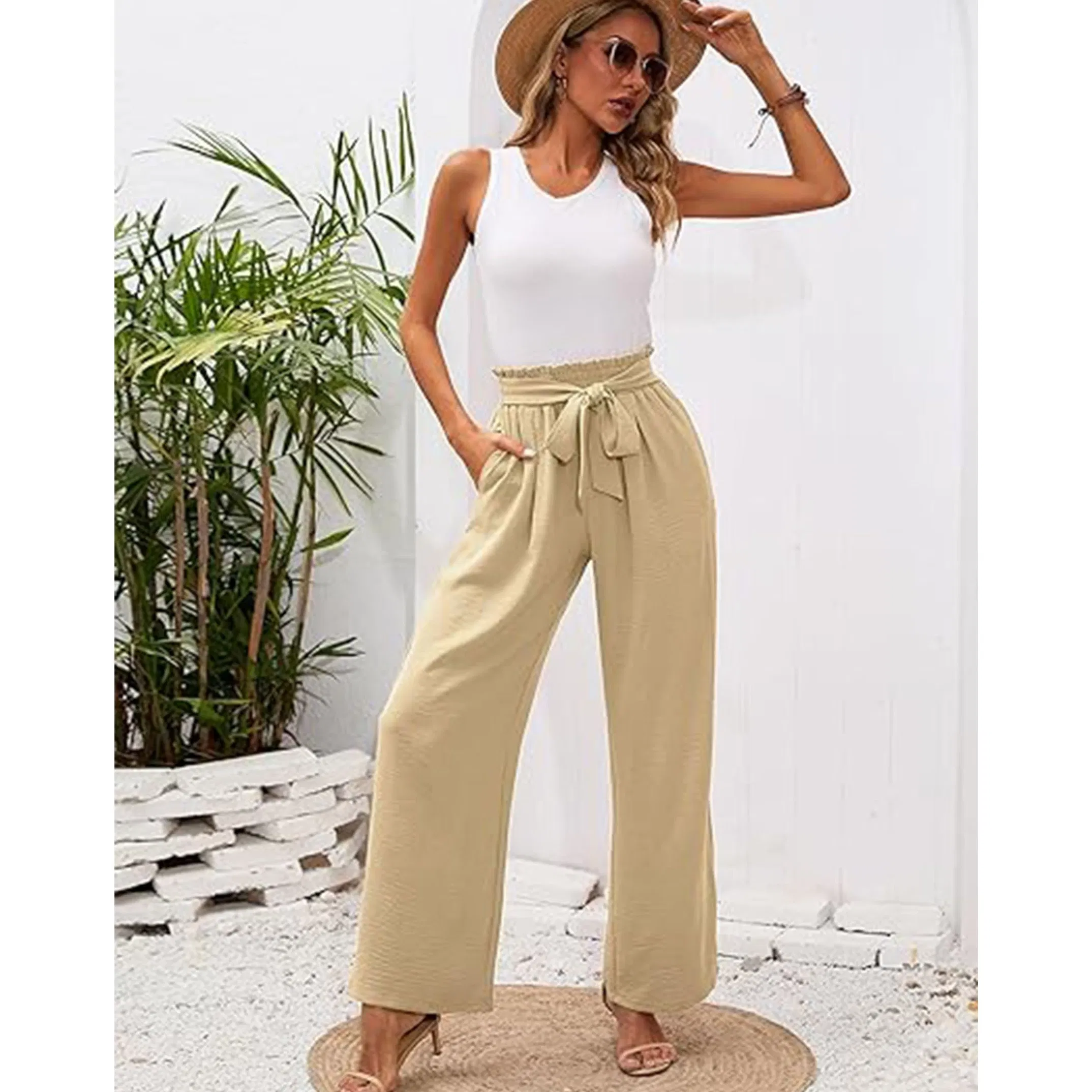 Hot Sale Lady High Waist Elegant Wide Leg Trousers