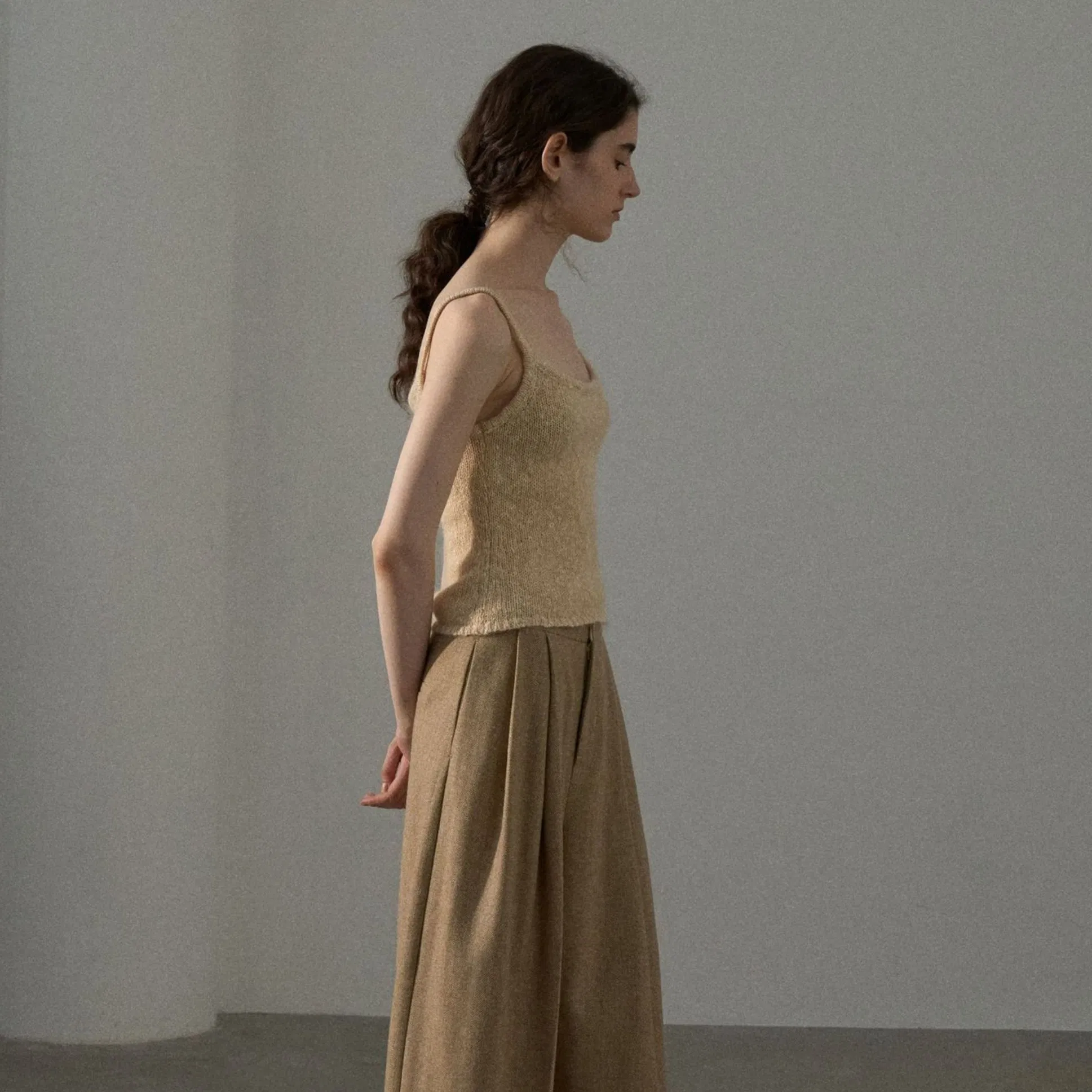 Factory Customization High-Waisted Wool Herringbone Wide-Leg Trousers