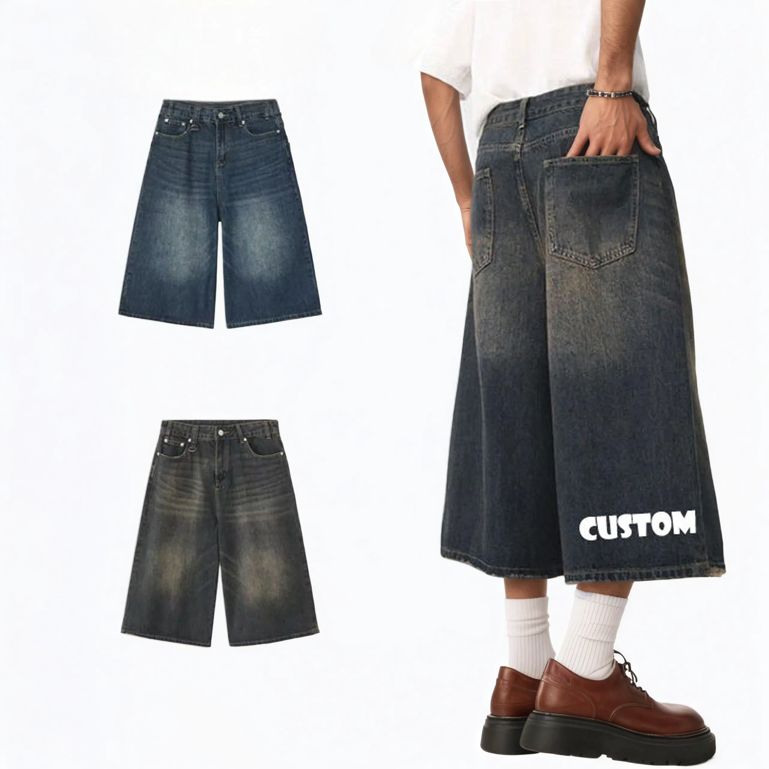 Men's Vintage Streetwear Jeans Shorts with Rhinestone Denim Shorts for Men