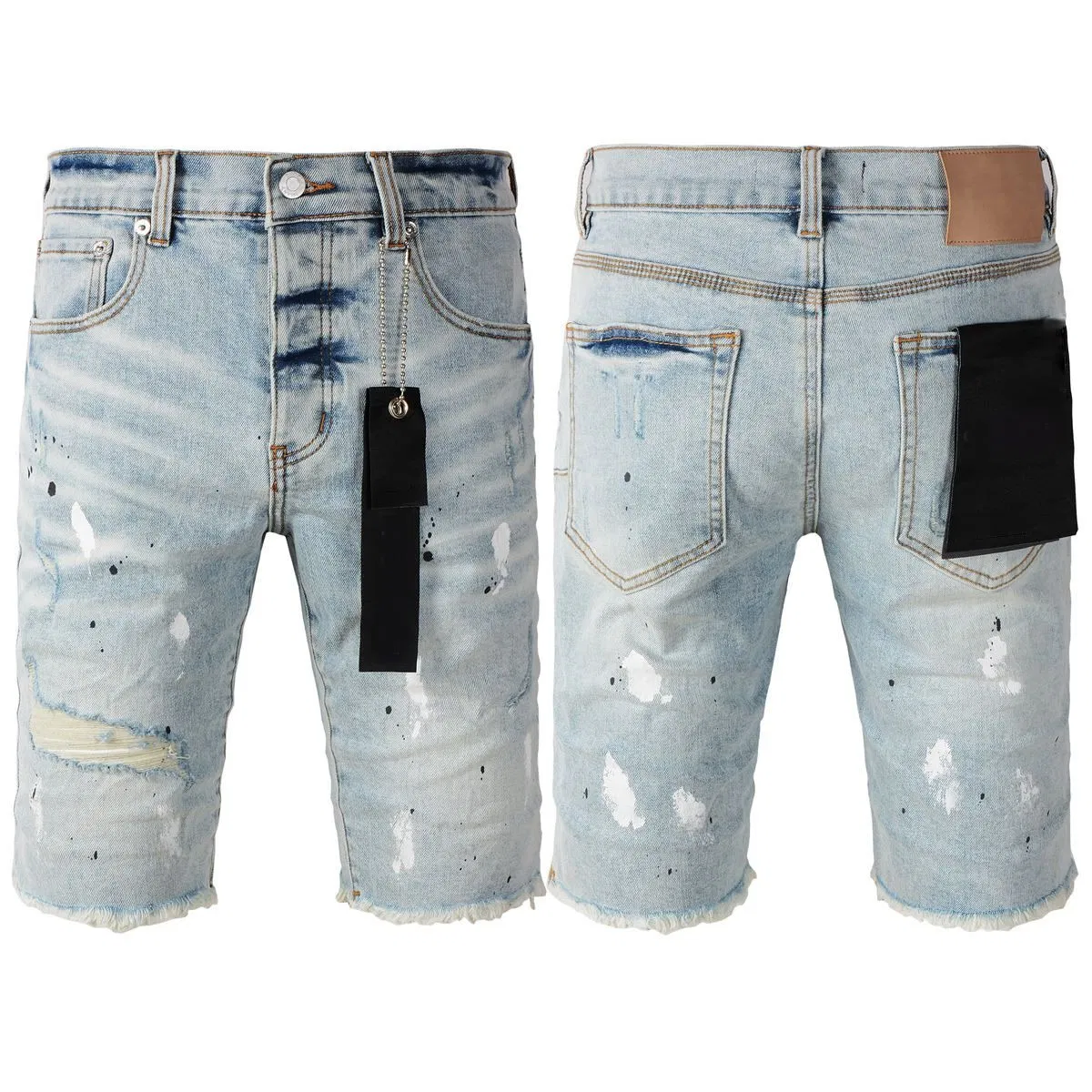 Wholesale Men's Slim Fit Ripped Denim Shorts 100% Cotton Distressed Moustache Effect Streetwear Print