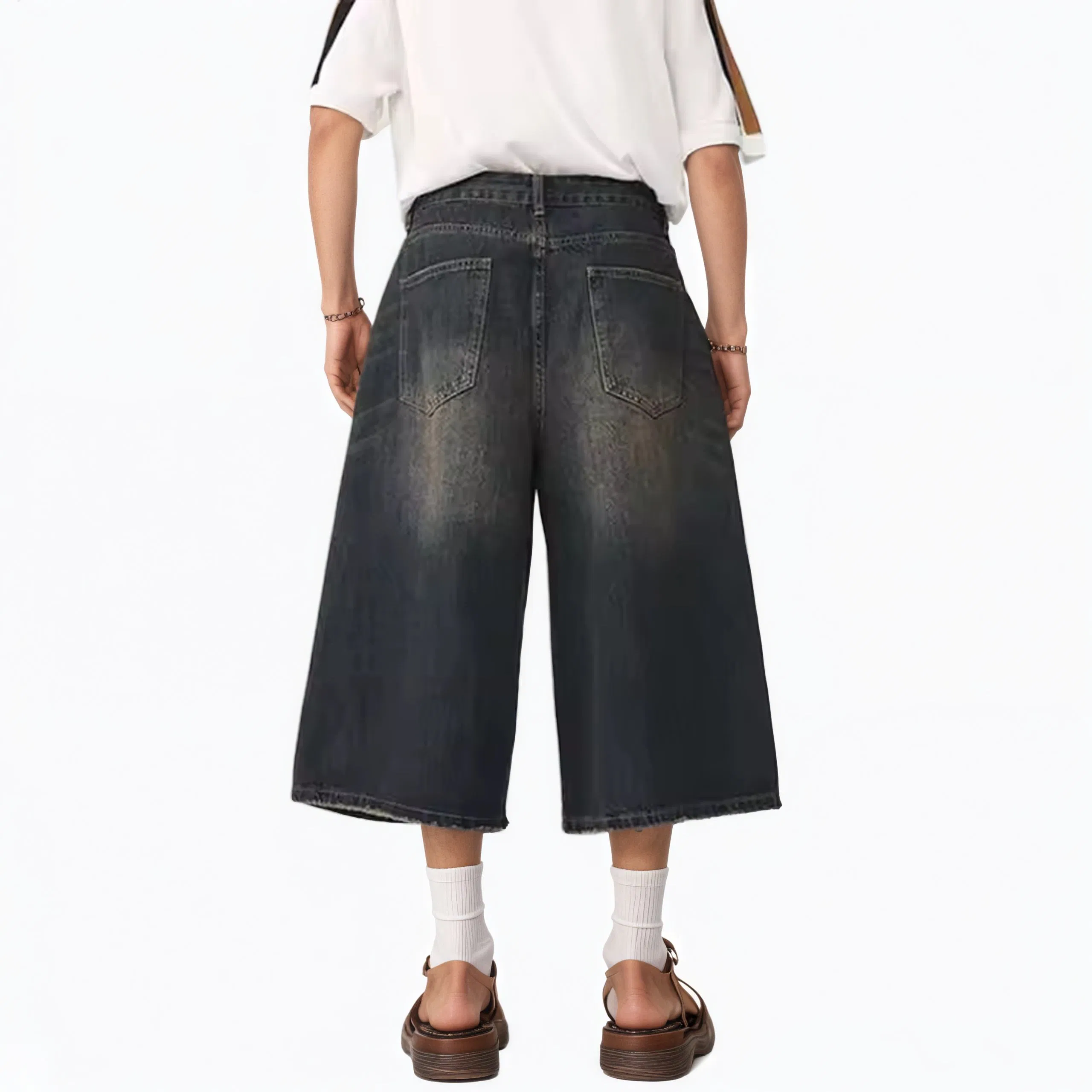 Men's Vintage Streetwear Jeans Shorts with Rhinestone Denim Shorts for Men