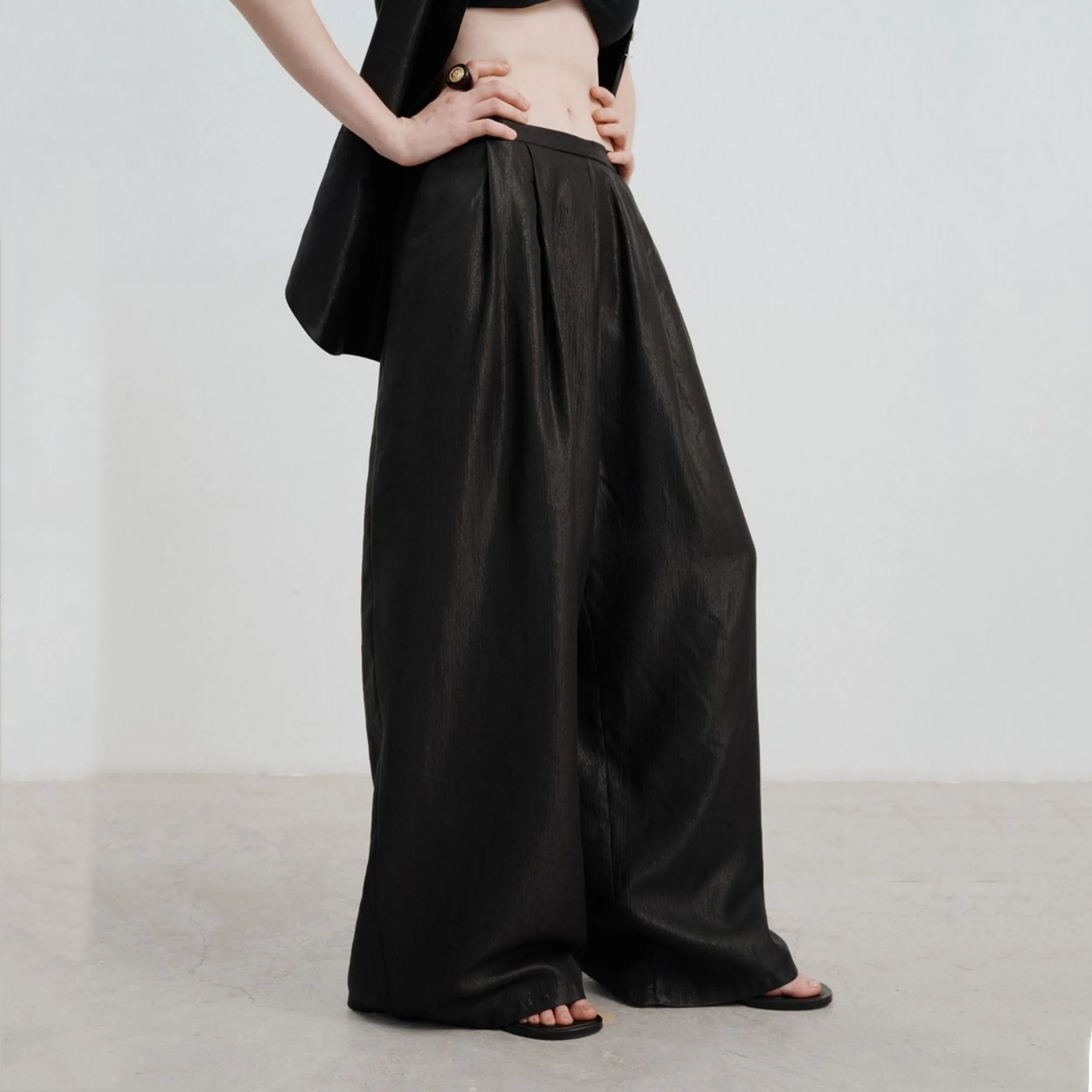 Factory Customization Summer Acetate Wide-Leg Pants High Waist A-Line Straight Casual Trousers