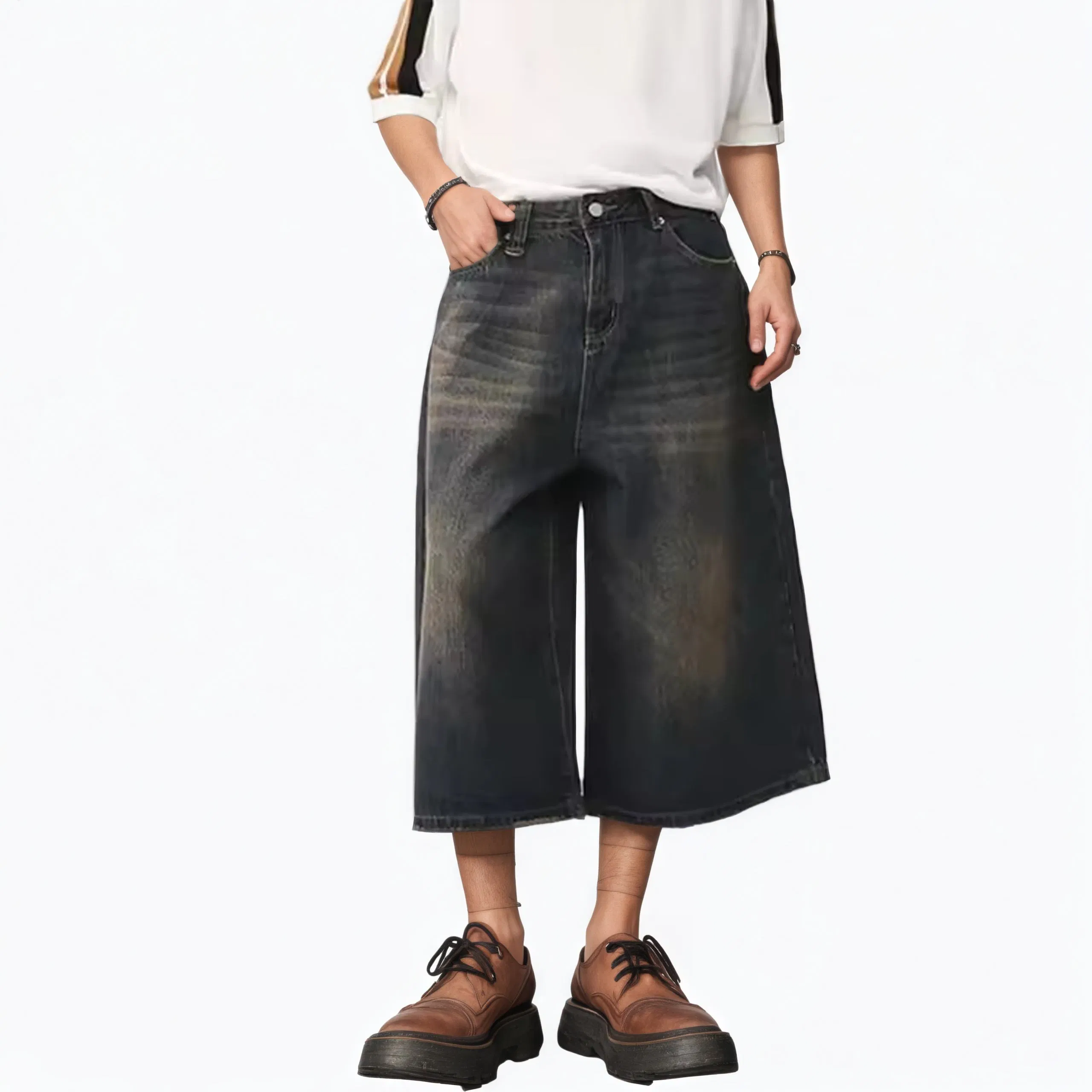 Men's Vintage Streetwear Jeans Shorts with Rhinestone Denim Shorts for Men