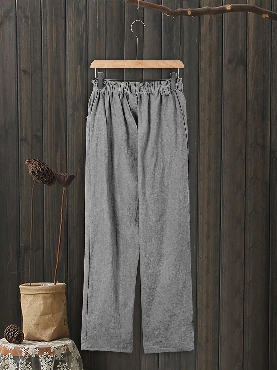 Linen Cotton Slacks Lady Loose Leisure Trousers