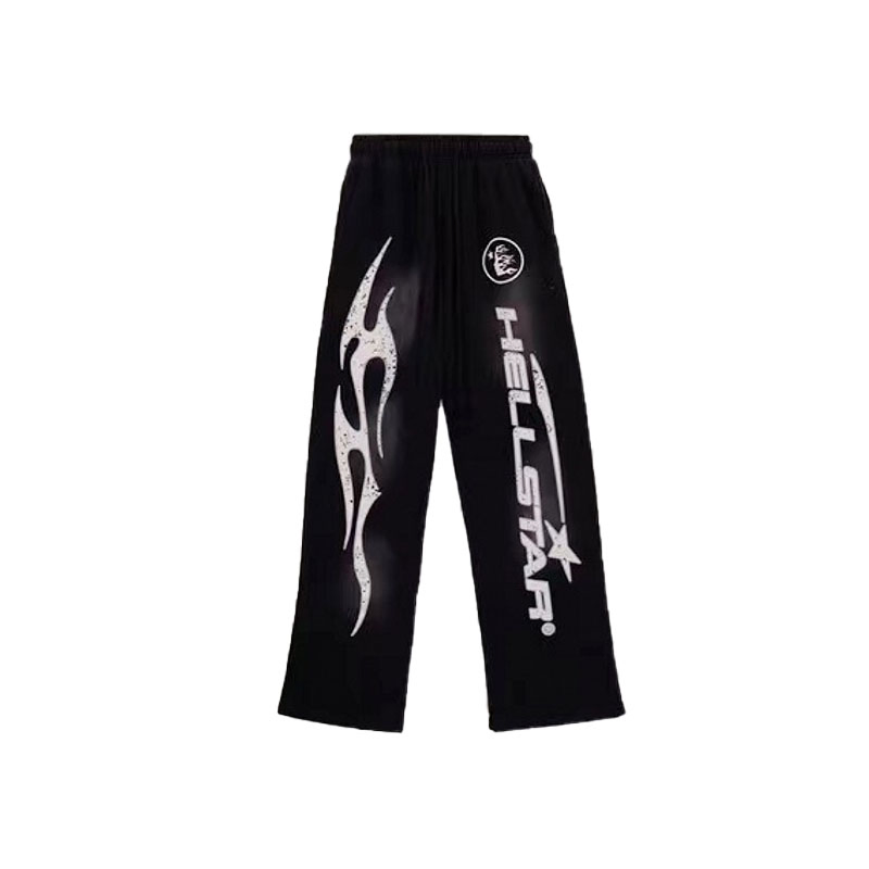 Washed Black Hellstar Pants Streetwear Joggers with Vintage Texture