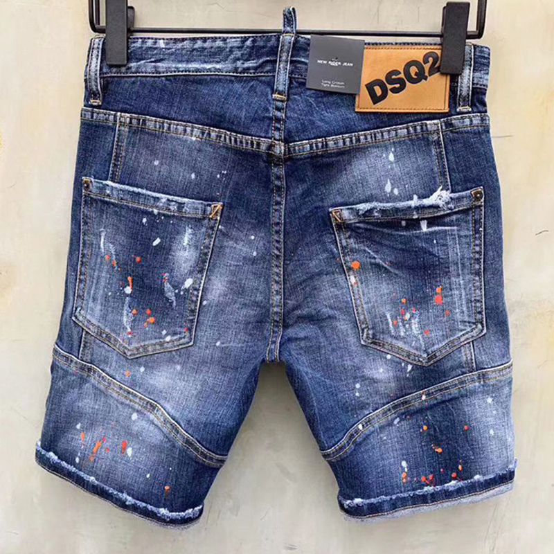 Men's Summer Fashion Denim MID-Shorts - Gold Leather Zipper White Paint Button Straight Five-Point Trend Bottoms