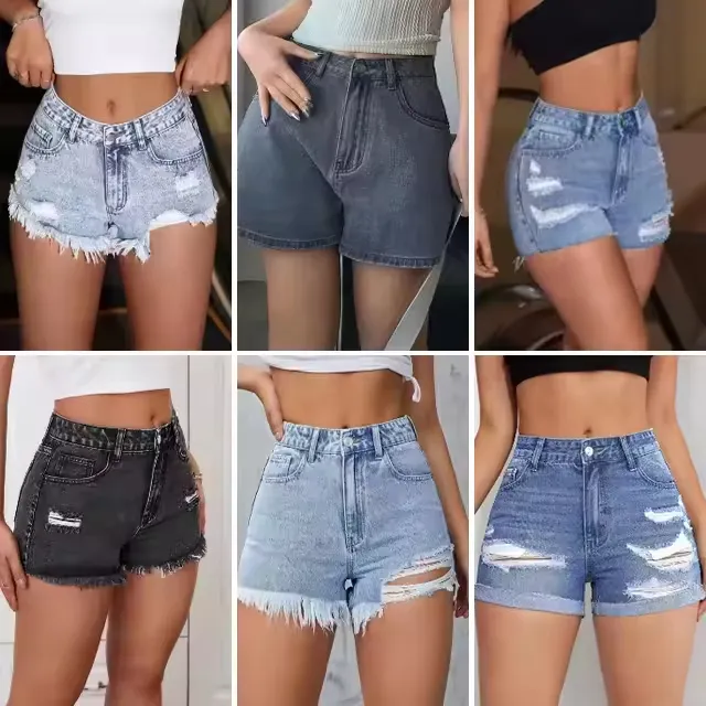 Retro High-Waisted Distressed Denim Shorts 6