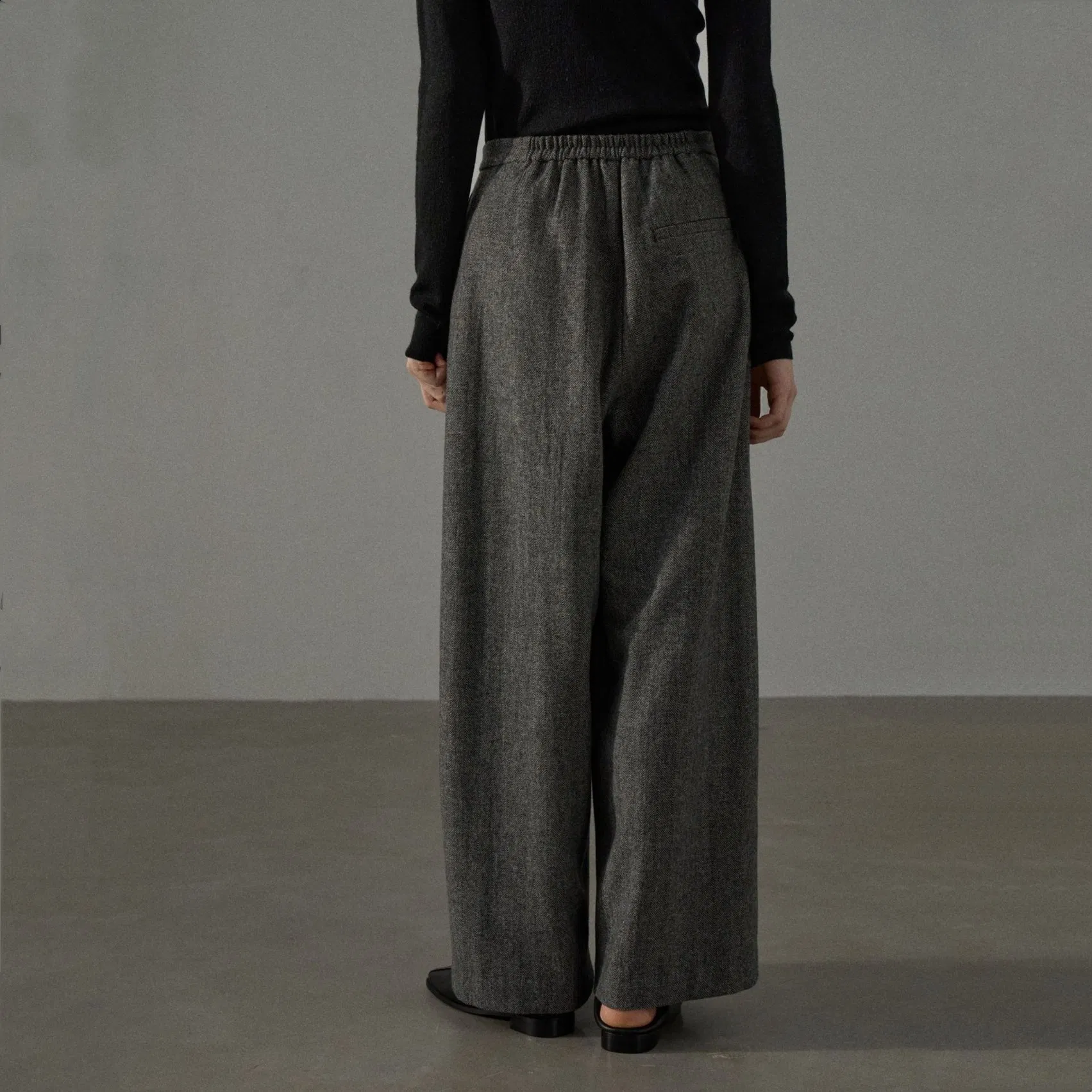 Factory Customization High-Waisted Wool Herringbone Wide-Leg Trousers