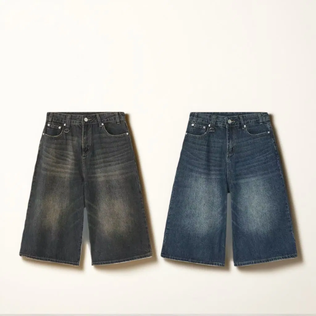 Men's Vintage Streetwear Jeans Shorts with Rhinestone Denim Shorts for Men