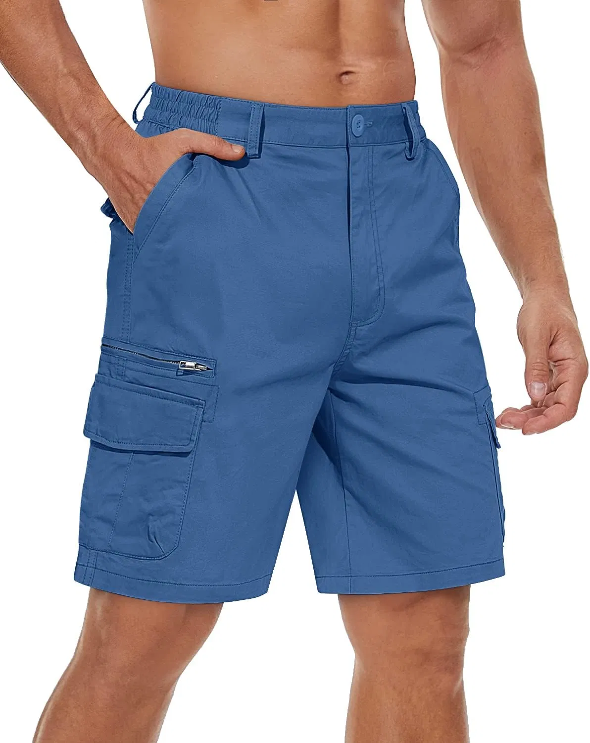 Men's Cargo Short 7 Pockets Comfortable Cotton Elastic Waist Causal Work Shorts
