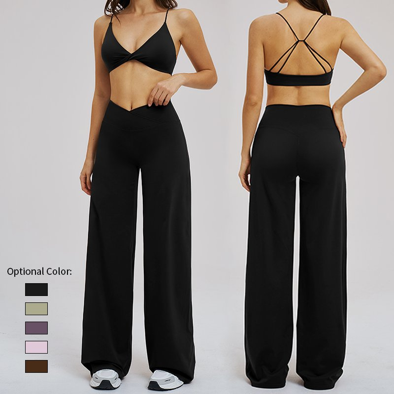 Custom Logo Crossover High Waist Wide Leg Trousers for Workouts &amp; Errands