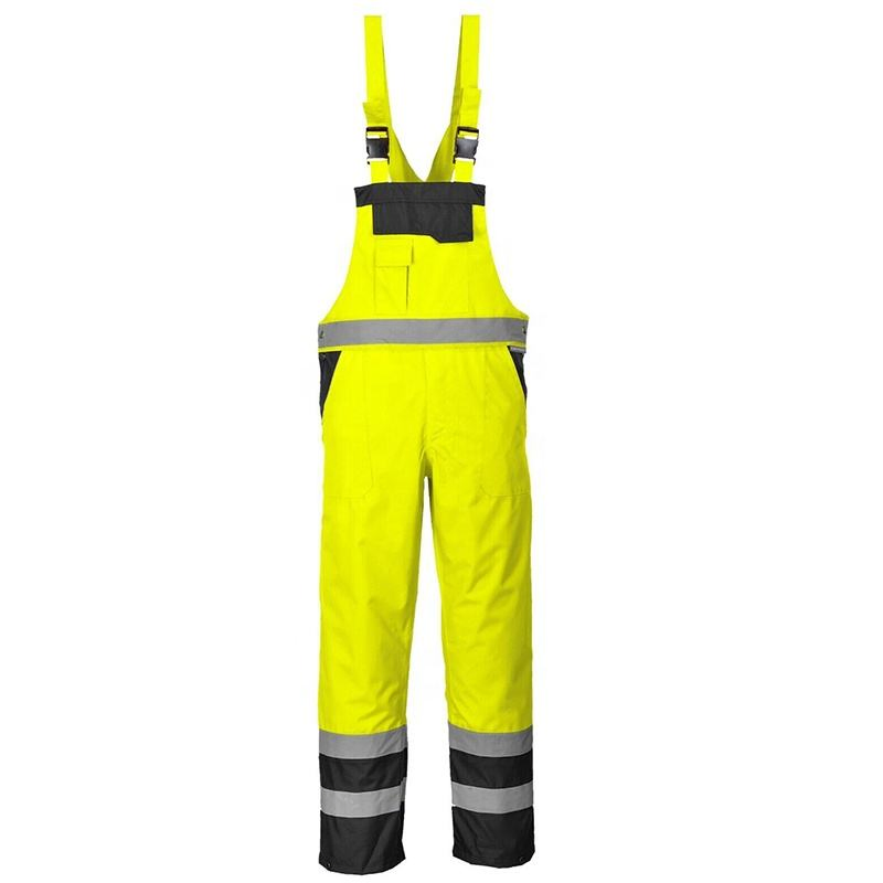 Winter Hi Vis Fluorescent Safety Cargo Bib Overall Workwear Trousers