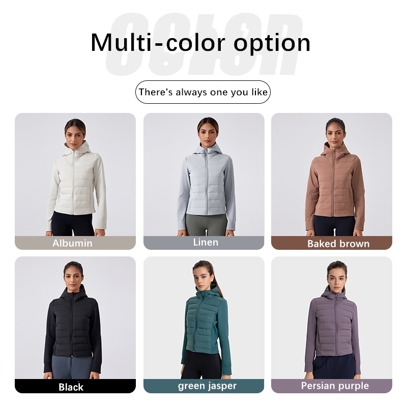 Xsunwing Outer Wear Running Long Sleeve Hooded Slim Fit Gym Yoga Sports Jackets Zip up Women Lightweight Down Coat Winter Wdq008