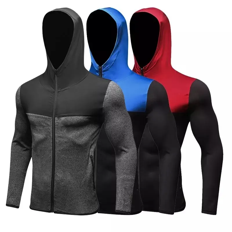 Essential Lightweight Athletic Wear Full Zip up Hooded Coat Long Sleeve Performance Training Hoodie for Men, Custom Logo Spliced Workout Running Fishing Jackets