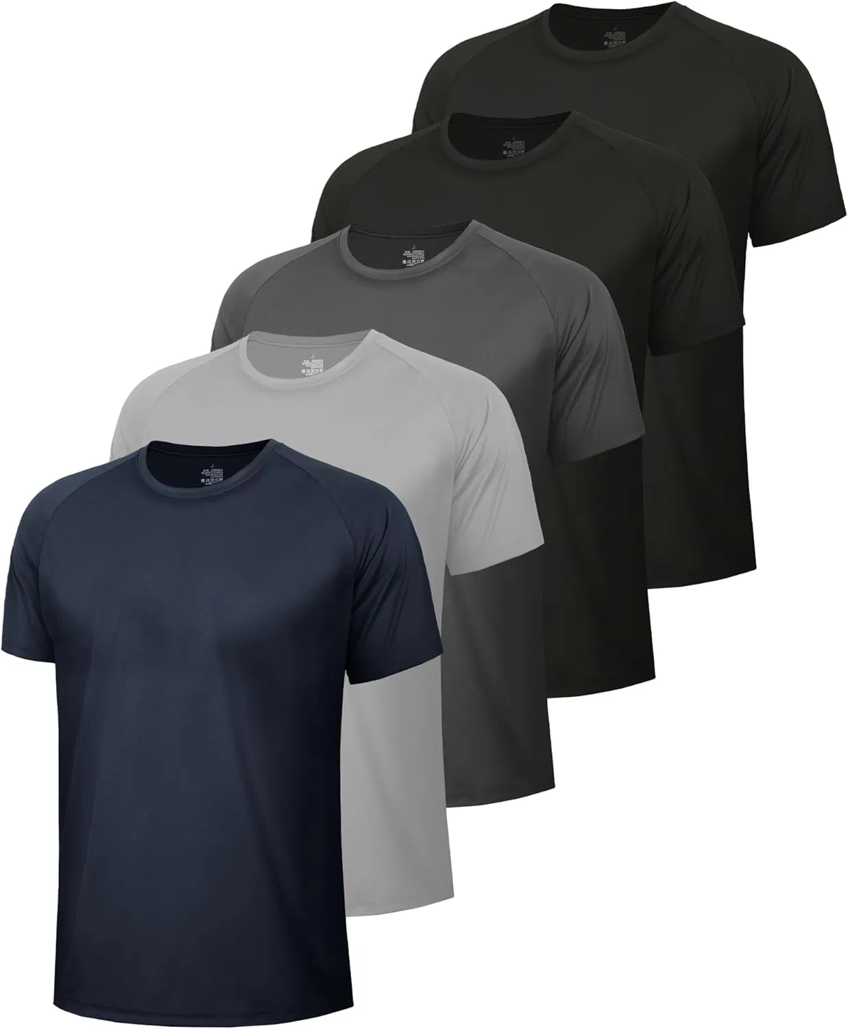 5 Pack Workout Shirts for Men-Quick Dry Black Gym Moisture Wicking Short Sleeve T-Shirts for Running Athletic Casual