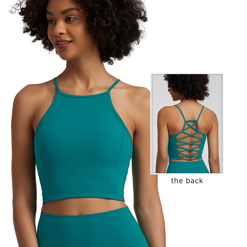 Lulu Fashion Woman's Sleeveless Crewneck Yoga Tops Buttery Soft Crossover Strapy Sexy Breathable Cami Fitness Workout Cropped Tank Tops