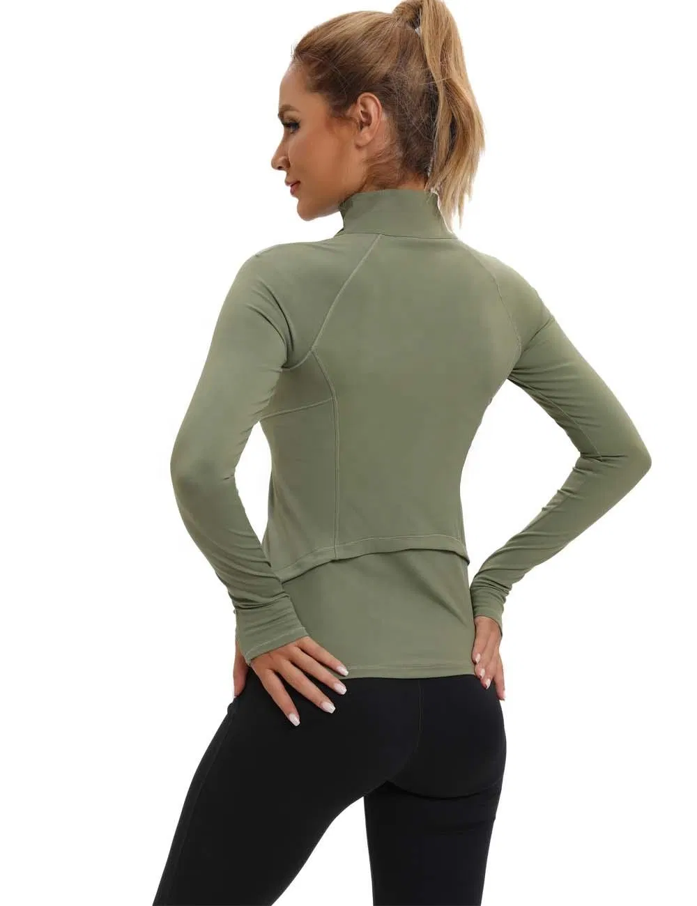 Womens Sportswear Jacket Lightweight Zip up Gym Running Track Jackets Workout Slim Fit Yoga Jacket with Thumb Holes