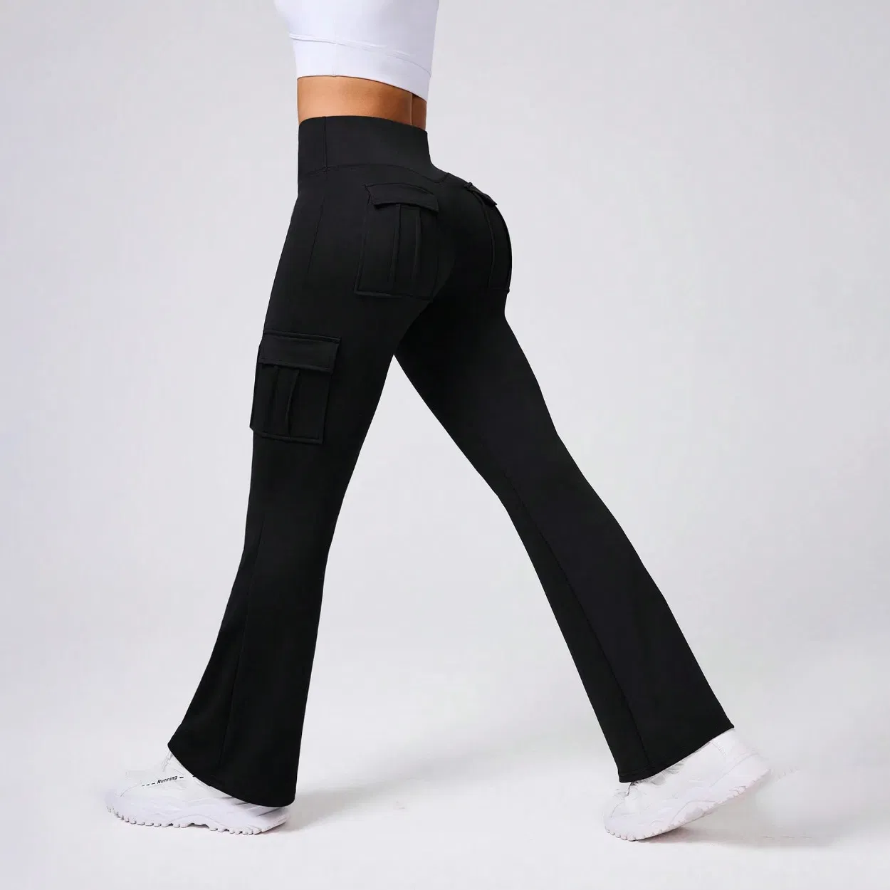Athleisure Women Workout Fitness Yoga Black Track Flared Legging Pants