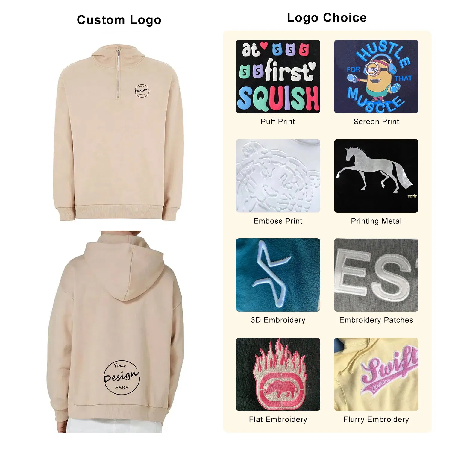 High Quality Sportswear Training Fleece Soft Hot Sale 100%Cotton Embossed Heavyweight Hoody Men 1/4 Zip Hoodie