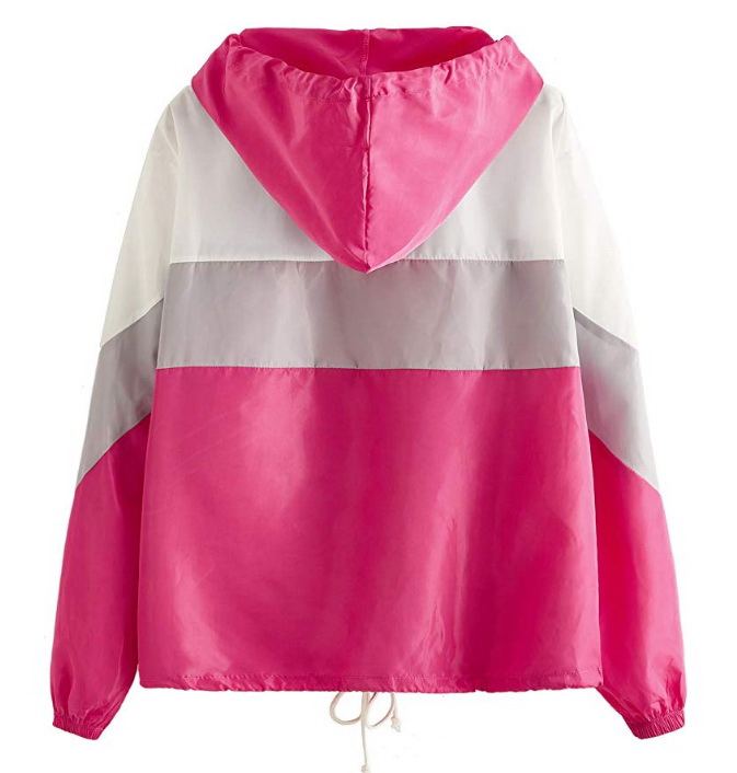 Wholesale Custom Windproof Breathable Cycling Windbreaker Zipper Jacket with Hood Stripe Contrast Color