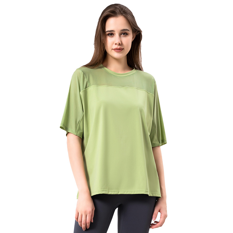 2022 Summer Yoga Short Sleeve Women′ S Loose Quick Dry Breathable with Mesh Shoulder and Sleeve Sexy Running Fitness Top T-Shirt