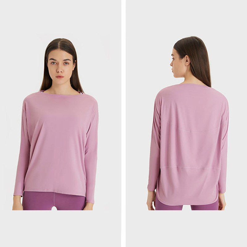 Ds010 Women New Reversible Nude Feeling Loose Long Sleeve Women Slim Breathable Simple Training Fitness Yoga Top