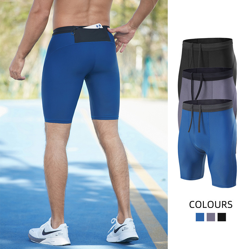 Factory OEM &amp; ODM Premium Nylon Spandex Workout Running Jogging Clothes Quick Dry Gym Fitness Training Shorts with Back Zipper Pocket + Drawstring for Men