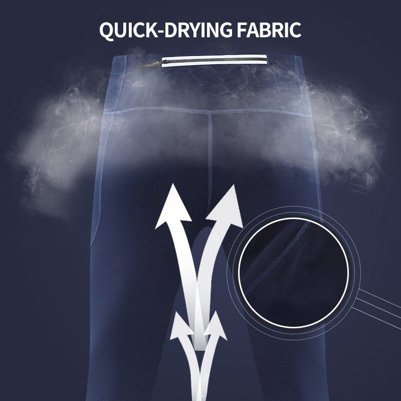 Reflective Fleece Leggings Men Tight Compression Fitness Leggings Multi-Pocket Sports Leggings