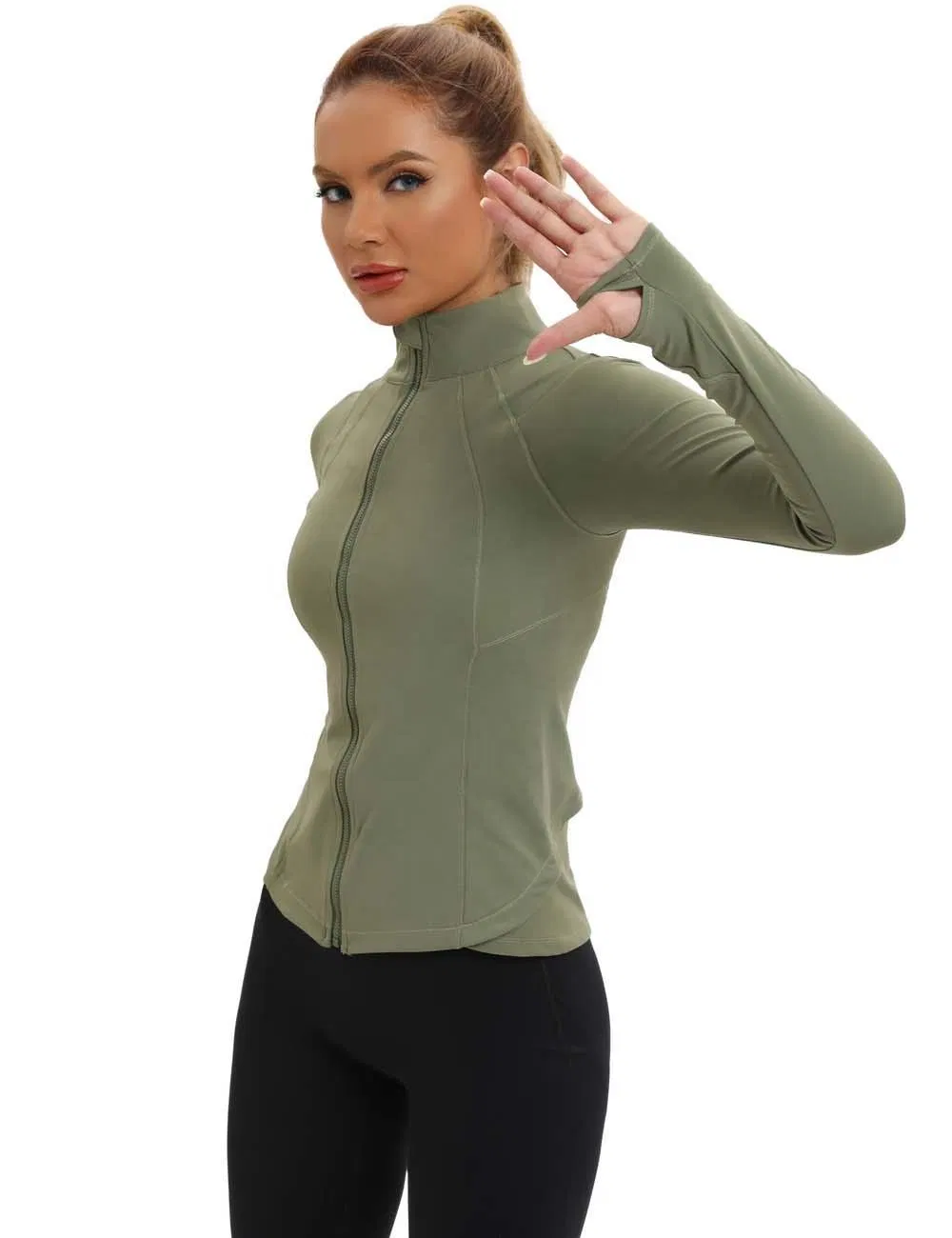 Womens Sportswear Jacket Lightweight Zip up Gym Running Track Jackets Workout Slim Fit Yoga Jacket with Thumb Holes