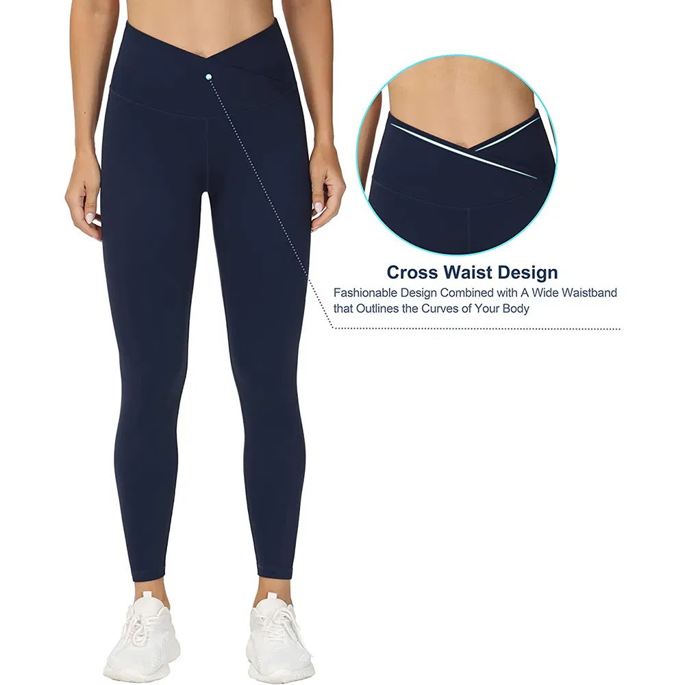 Custom Sportswear High Waist Crossover Sport Workout Yoga Pants Gym V Cut Shaped Compression Leggings for Woman