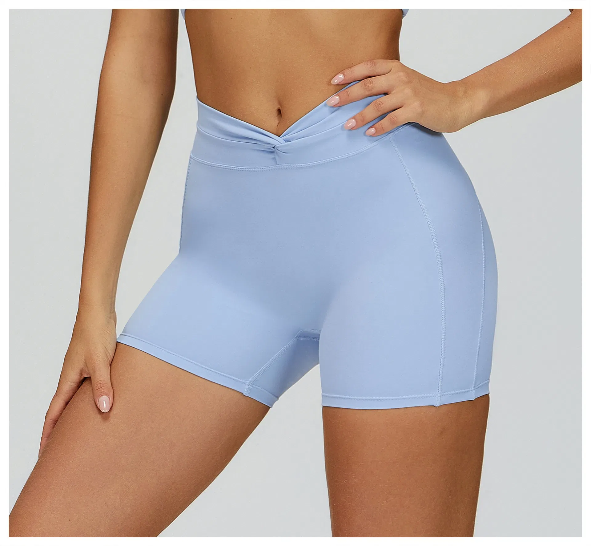 Yoga Shorts, Cross-Over Pleated High-Waisted Shorts, Outdoor Sports Running Fitness Shorts