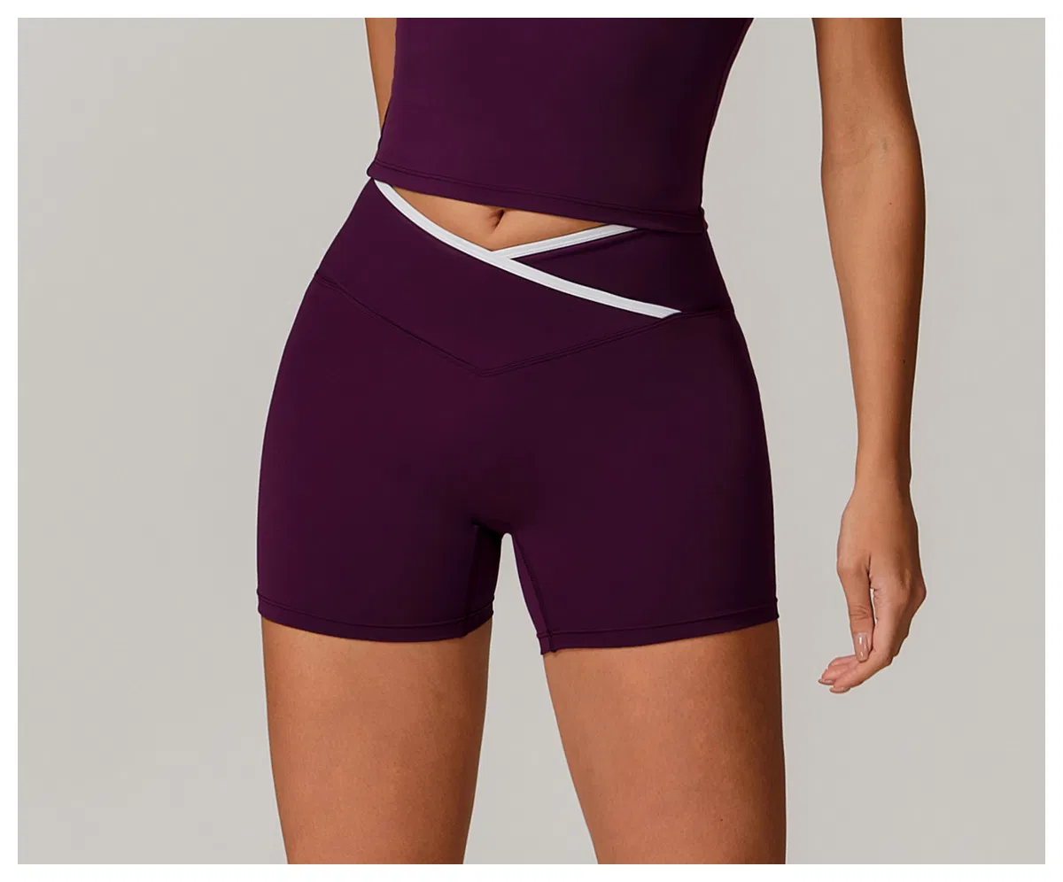 Cross Waist Tight Peach Hip Yoga Shorts Women