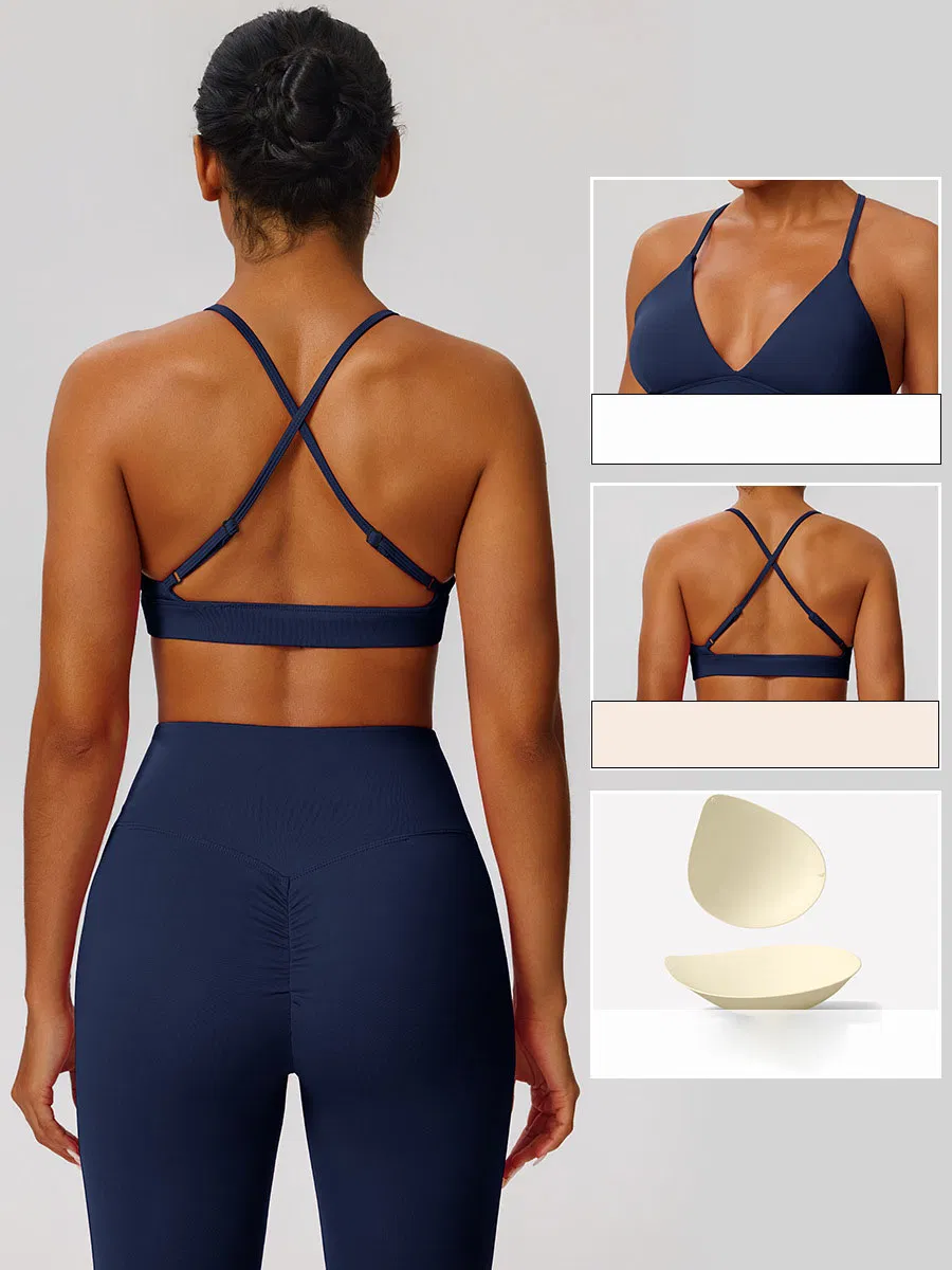 Hot Selling Fashion Ladies Sports Bra with Support Sexy Cross-Back Quick-Dry Naked Sensation Fitness Top Yoga Fitness