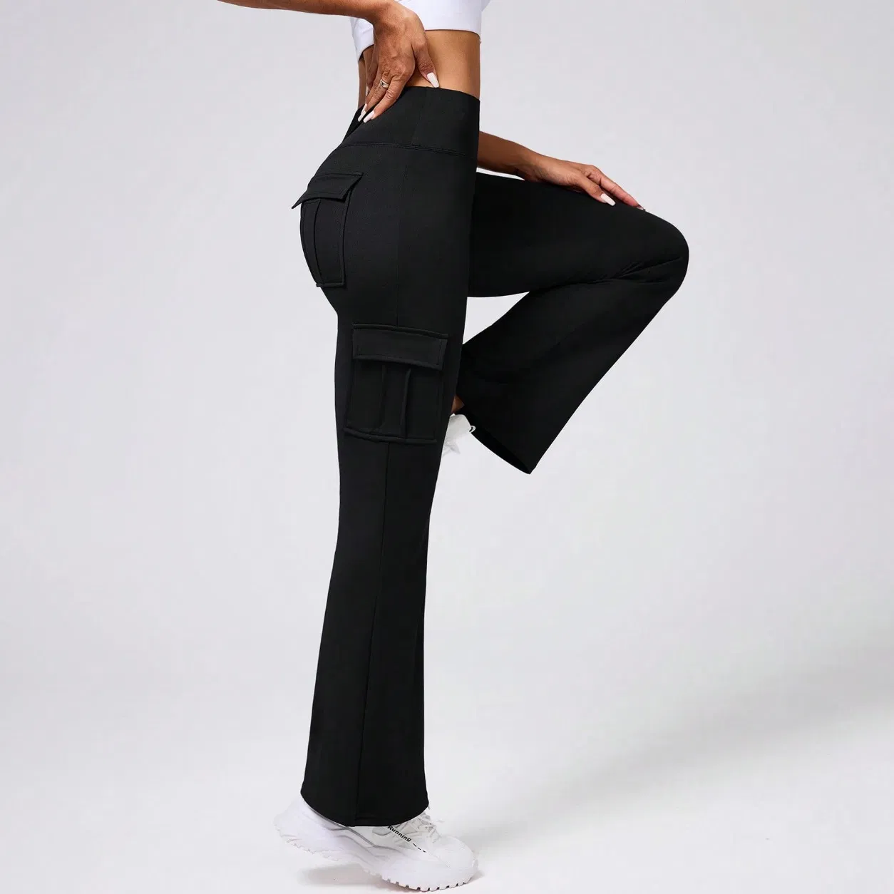 Athleisure Women Workout Fitness Yoga Black Track Flared Legging Pants