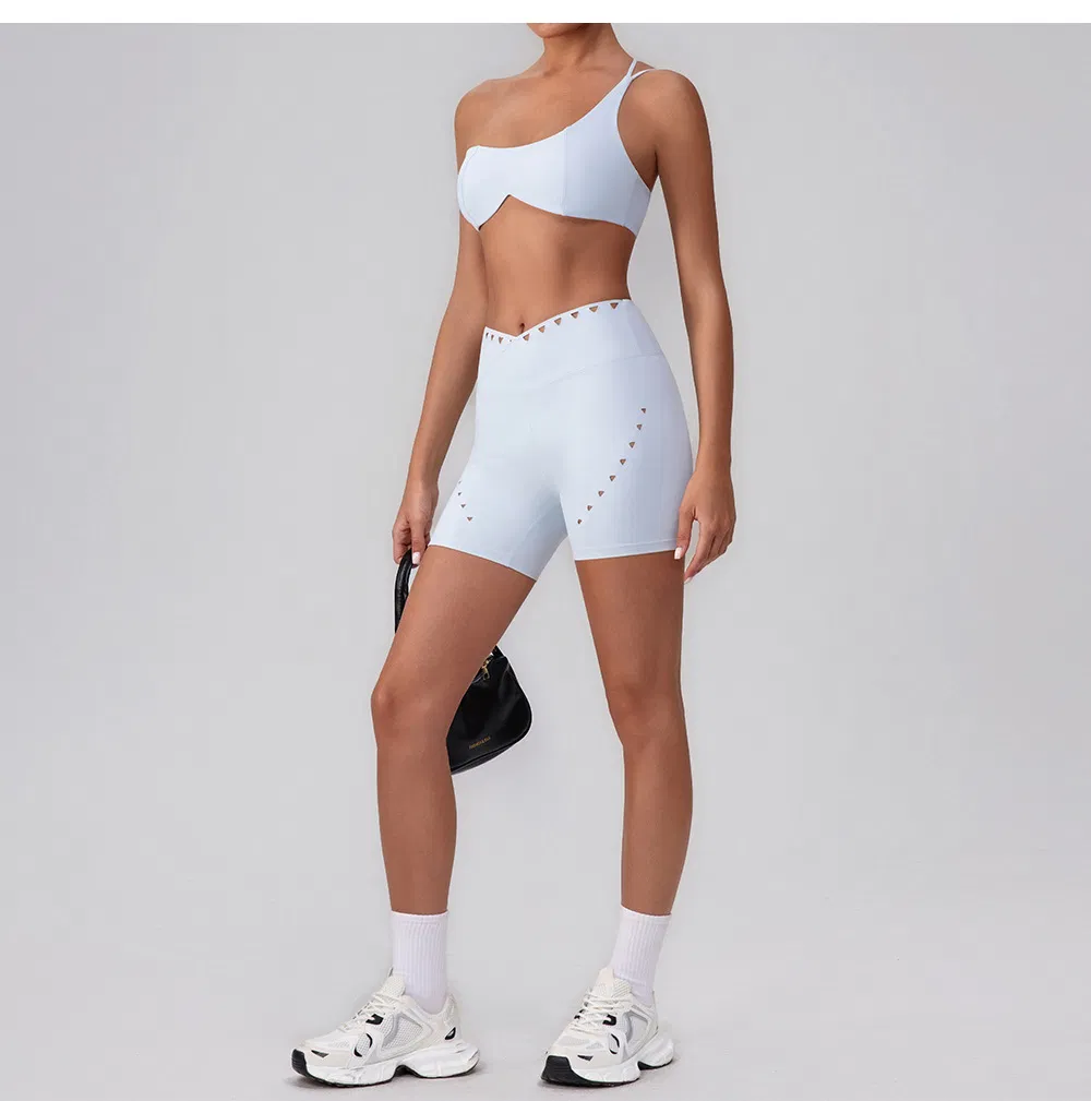 2025 Newest Breathable Air Hole Running Yoga Shorts Women Custom Cross Waistband Workout Shorts