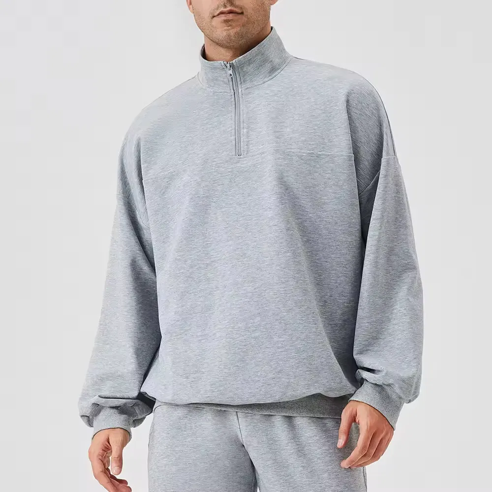 Half Zipper Spring Fall Solid Sports Running Training Fitness Wear Men Hoodies